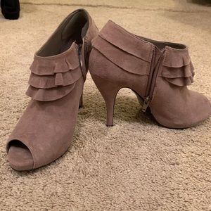 Ruffle peep toe heels